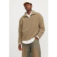 JACK & JONES Men/'s Jorroxbury Teddy Sweat High Neck Sweatshirt, Cornstalk/Detail: Melange, L