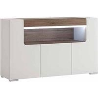 Toronto 3 Door Sideboard With Open Shelving (inc. Plexi Lighting) In White And Oak Effect