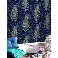 Rasch Portfolio Peacock Wallpaper Exotic Bird Navy Blue/Metallic Gold 282992