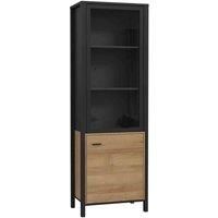 High Rock Wide Display Cabinet In Matt Black/Riviera Oak