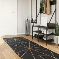 Rug Washable Black and Gold 80x300 cm Anti Slip