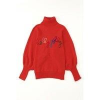 Fiery Red Christmas Holly Jolly Tinsel Graphic High Neck Sweater  -  Sweaters