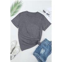 Gray Casual Plain Crew Neck Tee  -  Tops -Size M