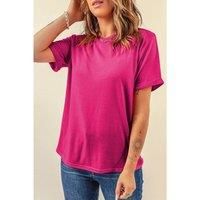 Rose Red Casual Plain Crew Neck Tee  -  Tops -Size 2XL