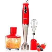 Geepas 400W 3-in-1 Powerful Hand Blender | Sturdy Stainless Steel Blades | 2 Speed Mini Food Processor for Baby Food Soup Vegetables Fruits | 860ml Chopper Bowl & Electric Egg Whisk | 2 Years Warranty