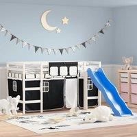 Kids' Loft Bed with Curtains White&Black 80x200cm Solid Wood Pine