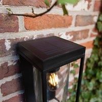 LUTEC Solar Motion Sensor Light Outdoor, Dusk to Dawn Modern Wall Sconce, Aluminum Anti-Rust Solar Wall Lights with Clear Glass Shade, Waterproof for Porch, Patio and Garden-Black