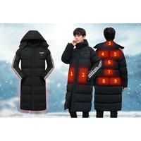 Unisex Usb Heated Long Winter Jacket In 5 Sizes - Black