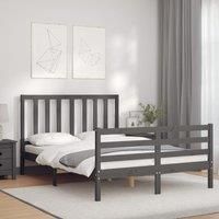 Bed Frame with Headboard Grey Double Solid Wood