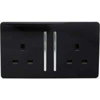 Trendi Switch ART-SKT213LBK Trendi 2 Gang Artistic Modern Glossy Switched Tactile Plug Socket - Black