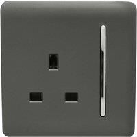 Trendi 1 Gang Artistic Modern Glossy 13 Amp Switched Tactile Plug Socket Charcoal, Trendi Switch, ART-SKT13