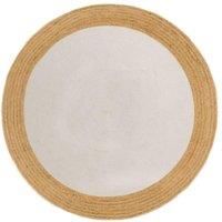 Area Rug Braided White & Natural 120 cm Jute & Cotton Round