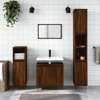 3 Piece Bathroom Cabinet Set Brown Oak Engineered Wood