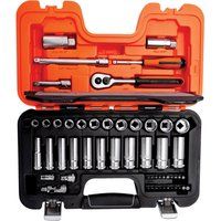 BAHCO 53 Pce S330L 3/8" Metric Deep Socket Set & Ratchet + 1/4" Screwdriver Bits