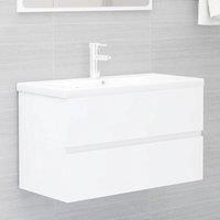 Sink Cabinet with Built-in Basin White Engineered Wood