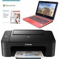 Refurb HP W10 Laptop X360G1 11.6" Touchscreen Laptop/Tablet + Office 365 + Canon All-in-1 Printer - Red