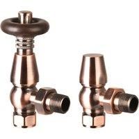 Towelrads Chelsea Antique Copper Angled Thermostatic Radiator Valve & Lockshield - 129 x 67mm