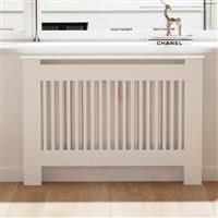 (Vertical Medium 111x19x92cm) 92cm Tall Radiator Cover Modern Cabinet MDF Slats Wood Grill