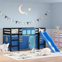 Kids' Loft Bed with Curtains Blue 80x200 cm Solid Wood Pine