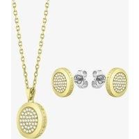 BOSS Medallion Gold-Tone Pav Necklace & Stud Earrings Set 1570149