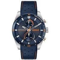 Hugo Gents Hugo #Fast Blue Leather Strap Multifunction Watch