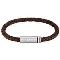 Boss Gents Boss Ares Single Braided Brown Leather Bracelet