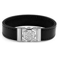 Philipp Plein Hexagon &Tactical Stainless Steel Black Genuine Leather Bracelet L