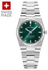 Jacques Du Manoir Swiss-Made Horizon Ladies Silver Plated Green Dial Bracelet Watch