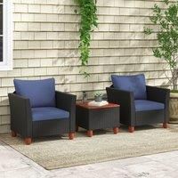 3 Pieces Patio Furniture Set Garden PE Rattan Chairs Conversation Set w/ Storage Table