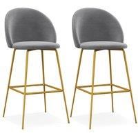 Set of 2 Bar Stools Soft Velvet Upholstered Bar Chairs Pub Stool Chair High Back