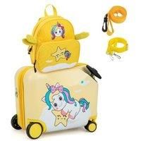 2PC Kids Ride-on Luggage Set 18 Carry-on Suitcase & 12 Backpack Anti-Loss Rope