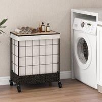 2 Section Laundry Hamper 110L Large Capacity Handwoven Rattan Laundry Basket