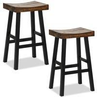 Set of 2 Bar Stools Saddle Seat Stool Counter Height Stools with Wood Footrest