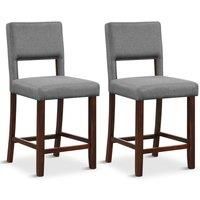 Set of 2 Bar Stools Linen Counter Height Chair Upholstered Kitchen Island Stool