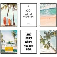 HOGEBIG Beach Wall Art Prints Set of Seascape Palm Poster Wall 6 (A3