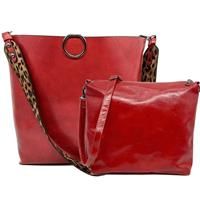 FiveloveTwo Women Leopard Print Shoulder Bag Set PU Leather 2Pcs Red