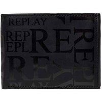 Replay Fm5194.000 Mens Oiled Leather Wallet With Logo All Over In Black