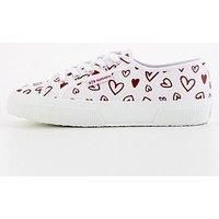 Superga 2750 Faux Leather Cute Heart Print Plimsolls - White Red Hearts