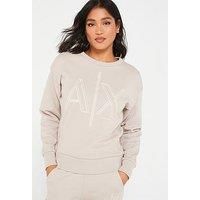 Armani Exchange Women/'s Ax Outline Logo Print Crew Neck Sweatshirt, Road, XS