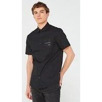 A£X ARMANI EXCHANGE Men/'s Short Sleeve Limited Edition Mixmag Button Down Shirt. Regular Fit, Black, S