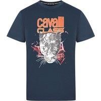 Cavalli Class Lightning Panther Design Navy T-Shirt