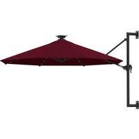 Wall-mounted Parasol with LEDs and Metal Pole 300 cm Burgundy