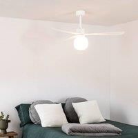 FARO BARCELONA Amelia Ball ceiling fan with an LED light, white