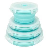 Ewrap Set of 4 Round Collapsible Silicone Bowl Silicone Food Storage Containers Kids Collapsible Lunch Boxes with Airtight Plastic Lids, Silicone Dish Sponge, Ideal for Camping Hiking, RV