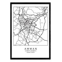 Blade Amman city map Nordic style and size poster black white. A3 250