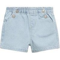 Mango Younger Girls Button Detail Pull On Denim Shorts - Blue