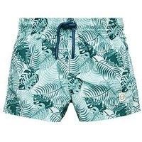 Mango Younger Boys Leaf Print Swimming Shorts - Aqua