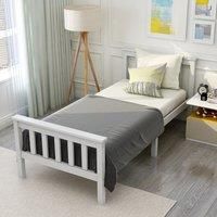 Solid Pine Wooden Single Bed Frame 3ft with Headboard and Footboard, Durable Construction, No Box Spring Required, 190x90 cm, White Aosom UK