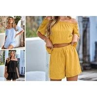 2-Piece Off Shoulder Top & Shorts Set - Yellow, Black Or Blue