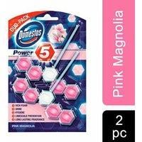 Domestos Power 5 Duo Pack Pink Magnolia Toilet Rim Block limescale prevention toilet blocks full power for up to 300 flushes 2x 55 g